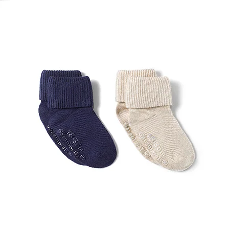 Navy and Beige Носки для малышей, 2 пар/уп., хлопковые одноцветные нескользящие носки, Новые брендовые длинные носки на осень и зиму, для маленьких девочек и мальчиков 0-5 лет - Цвет: Navy and Beige