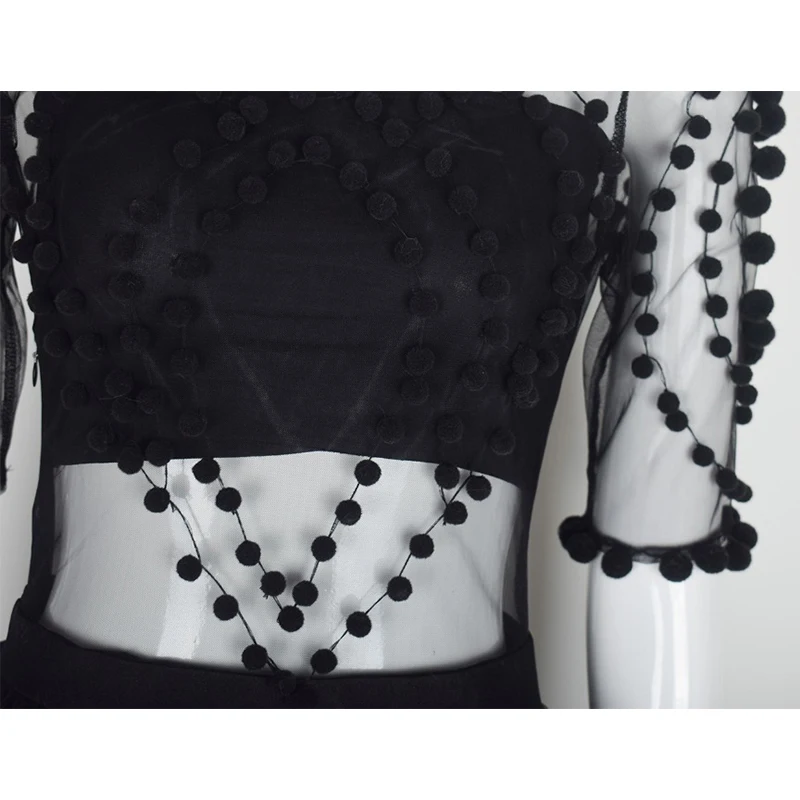 Женское винтажное модельное платье черное прозрачное лоскутное бальное с