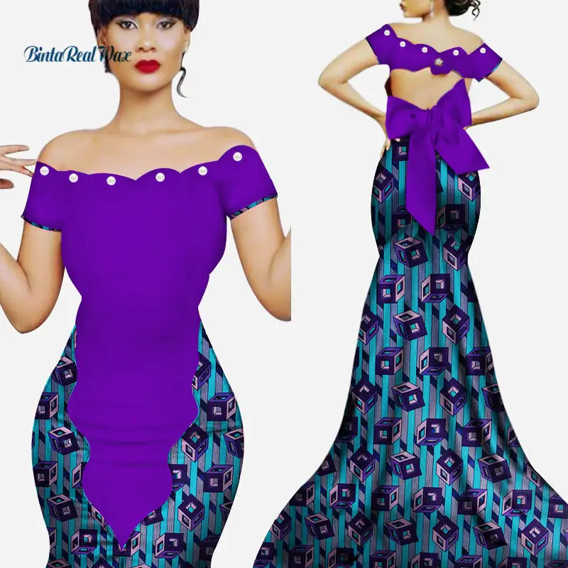 Новые африканские платья для женщин Vestidos Custom Bazin Riche принт жемчужный узел длинное