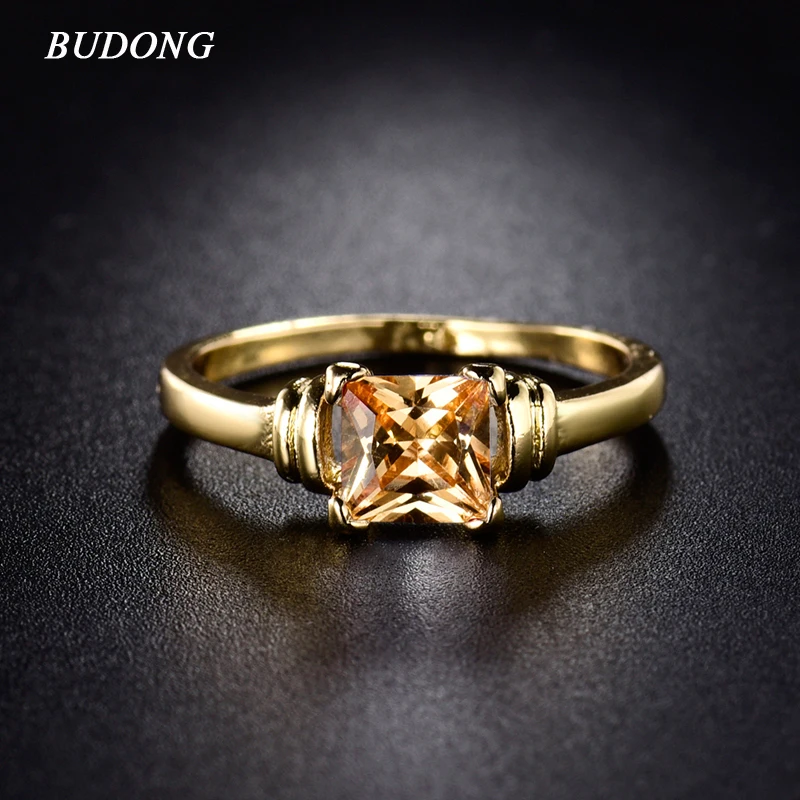 Женское Винтажное кольцо на палец BUDONG золотистое с цирконием из фианита для