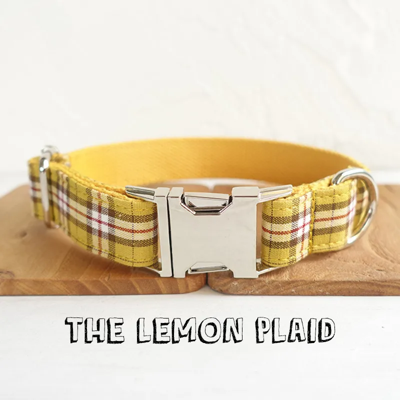 lemon collar Великолепные ошейники для собак KEK, клетчатые персонализированные ошейники для щенков, нейлоновые прочные ошейники для домашних животных, Маленький Средний Большой Регулируемый розовый ошейник для собак - Цвет: lemon collar