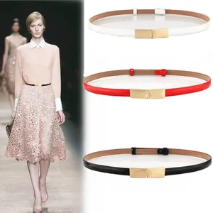 Черный кожаный пояс, женские ремни, модное платье, тонкая золотая Пряжка, женские роскошные пояса, высокое качество, регулируемые ремни для девушек