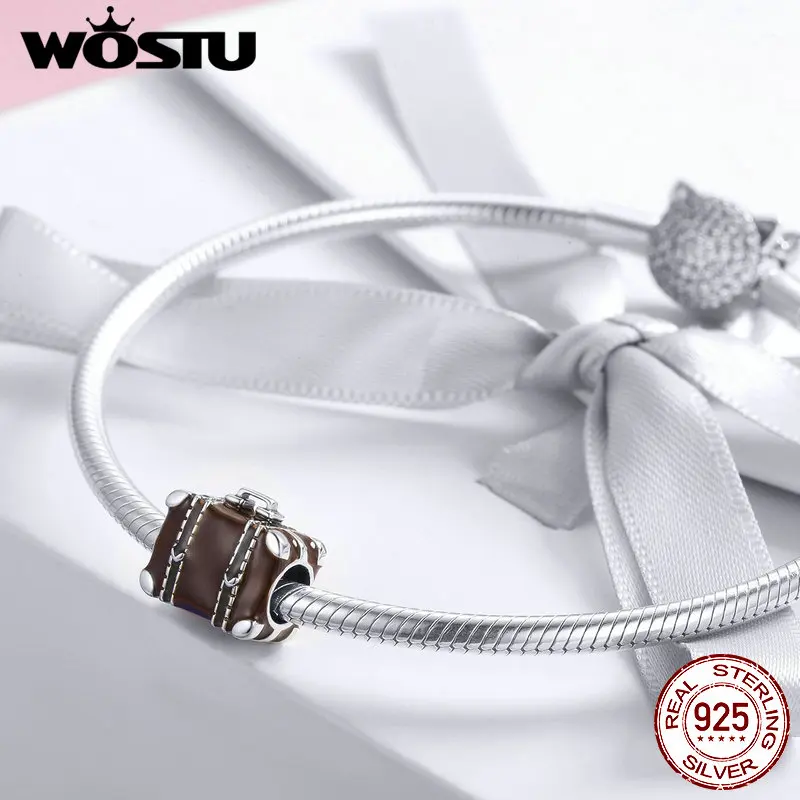 WOSTU Аутентичные 100% стерлингового серебра 925 путешествия бусины чемодан Fit браслет