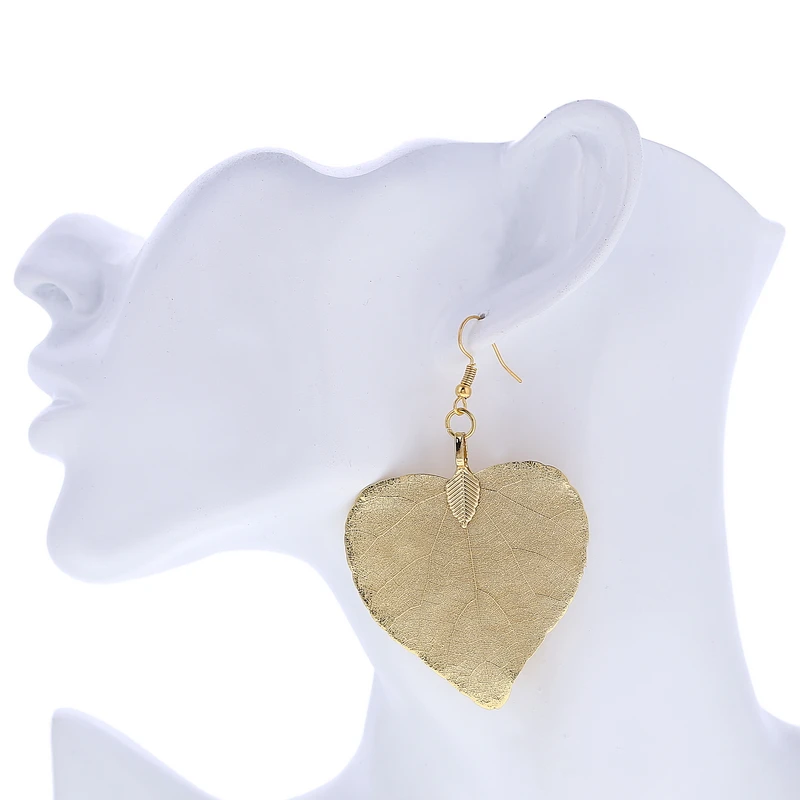 Большие серьги LOVBEAFAS с натуральным сердцем и листьями для женщин модные