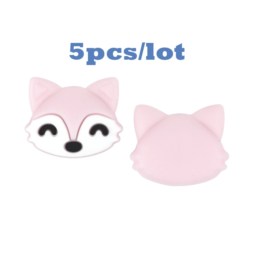 pink 58 TYRY. HU 5 шт./лот кольцо для прорезывания зубов в виде лисицы мультфильм силиконовые бусины Детские Прорезыватели для зубов пищевого качества игрушки для прорезывания зубов соски цепи клип инструменты для DIY - Цвет: pink 58