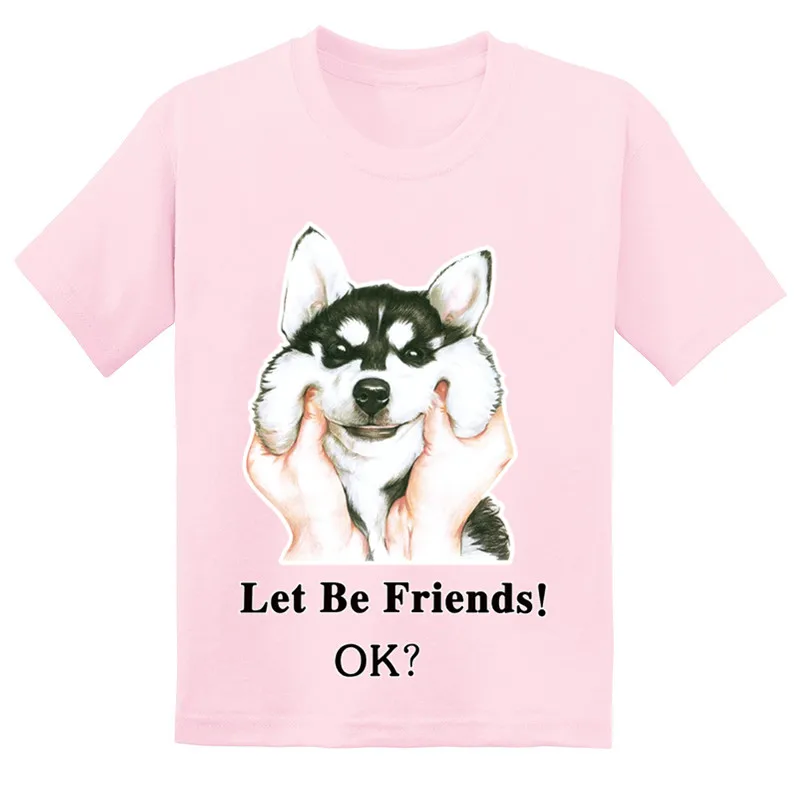 Детская Милая хлопковая футболка лидер продаж забавная Хаски с собакой Let Be Friend