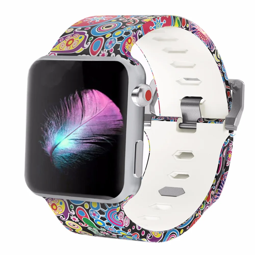 Bemorcabo Печать красочные замена спортивный ремешок для Apple Watch серии 3/2/1 мягкий