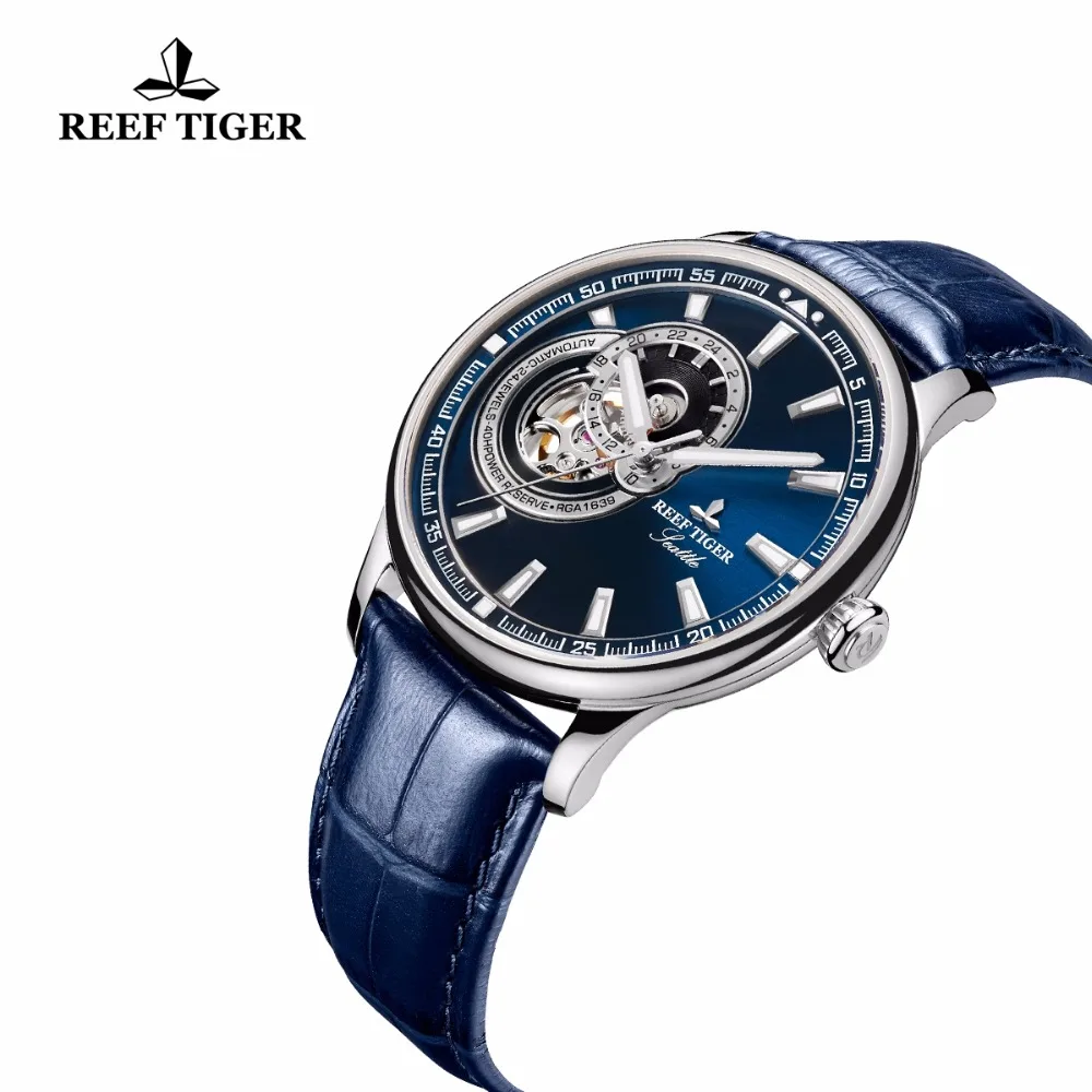 Reef Tiger/RT повседневные часы для мужчин ремешок из натуральной кожи аналоговые