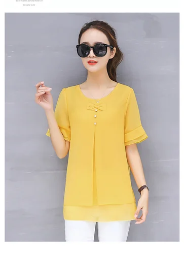 3XL 4XL, плюс размер, блузка, женские топы, круглый вырез, короткий рукав, летние женские блузки,, шифоновая блузка, женские рубашки, Топ для женщин, 4832 50 - Цвет: Цвет: желтый
