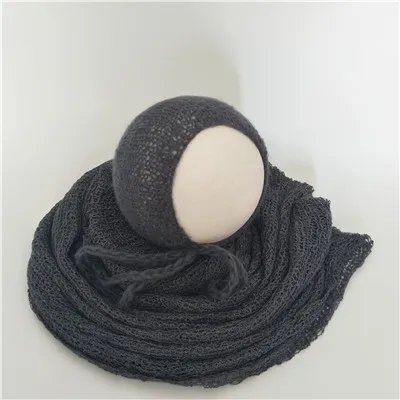 dark gray Эластичная вязаная пеленка и комплект с капором для новорожденных реквизит для фото новорожденных Комплект обертывания детская шляпа набор для фотосъемки - Цвет: dark gray