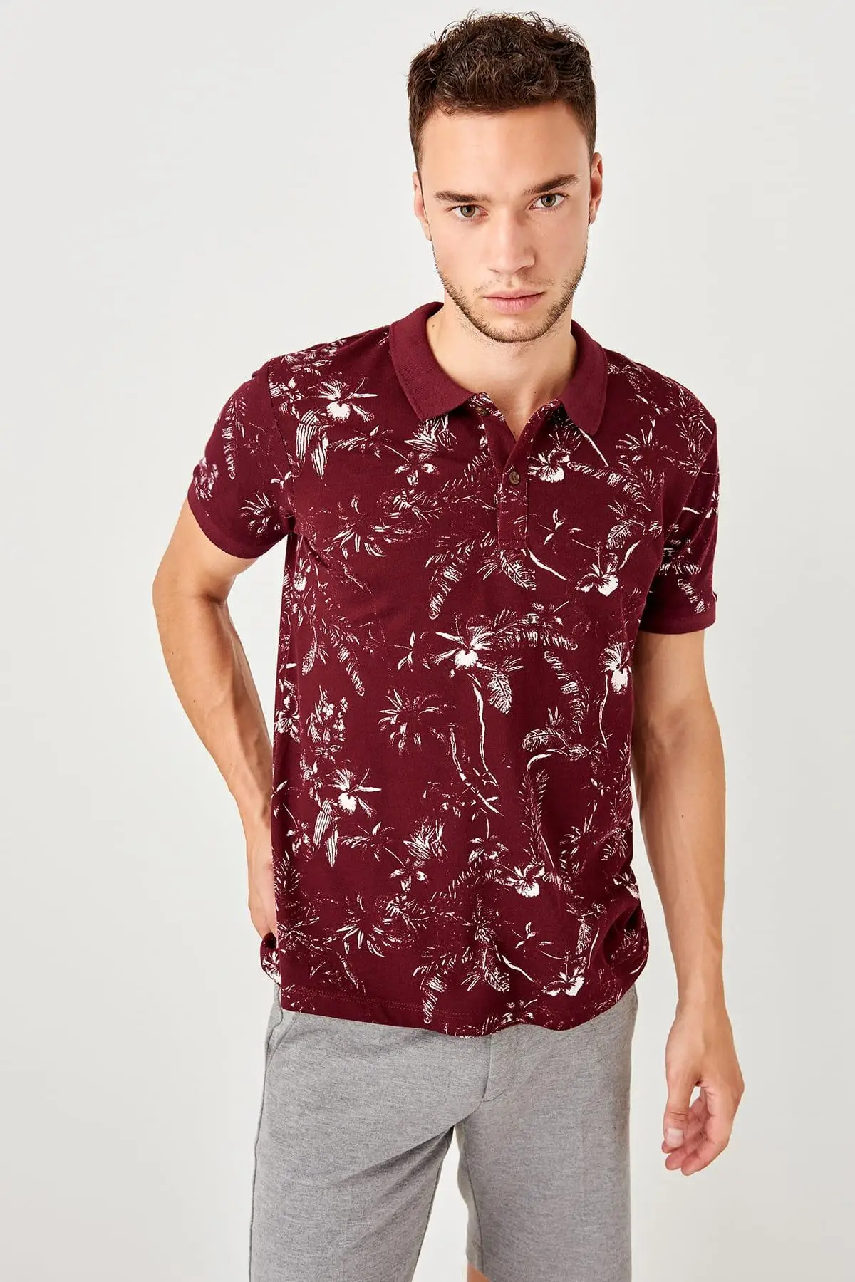 Trendyol Бургундия новые мужские печатные поло воротник футболки TMNSS19PO0040|Поло| |