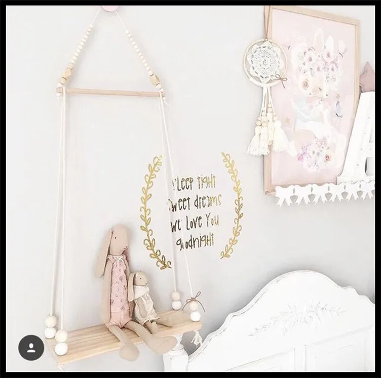 Детская двухслойная настенная полка в скандинавском стиле с бусинами | Дом и сад