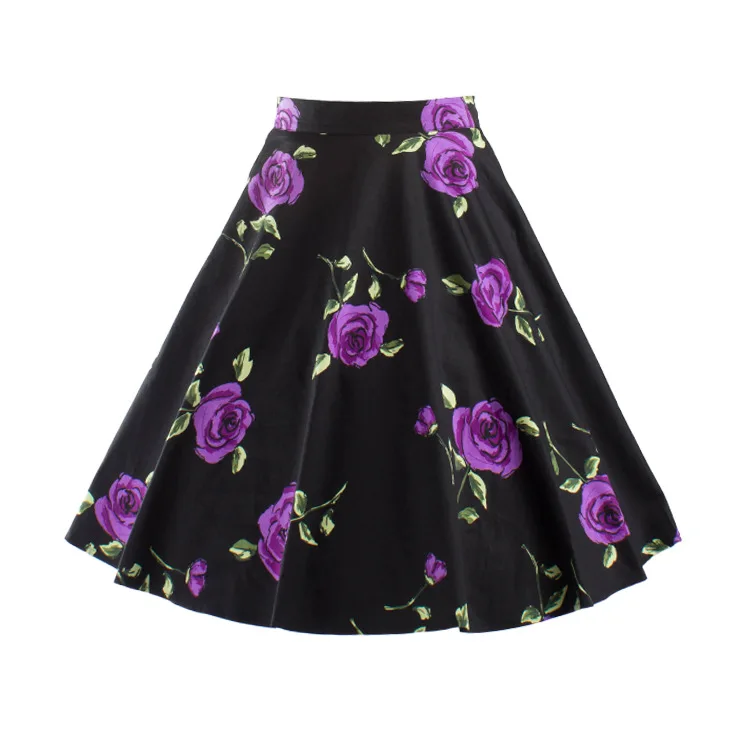 50s Винтаж, ретро-стиль, с принтом красной розы Букет Цветочный принт Высокая Талия Миди-юбки до колена Длина длинные Saia Feminina Женская юбка - Цвет: Picture color
