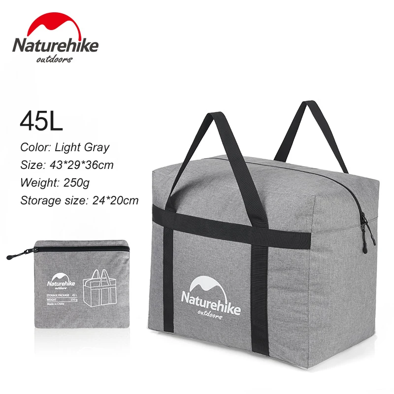 Naturehike 45L 100L дорожная сумка для хранения сумки большой Ёмкость сумка Для женщин Для мужчин Складные сумки унисекс Чемодан путешествия Сумки NH17S021-L - Цвет: Light Gray 45L
