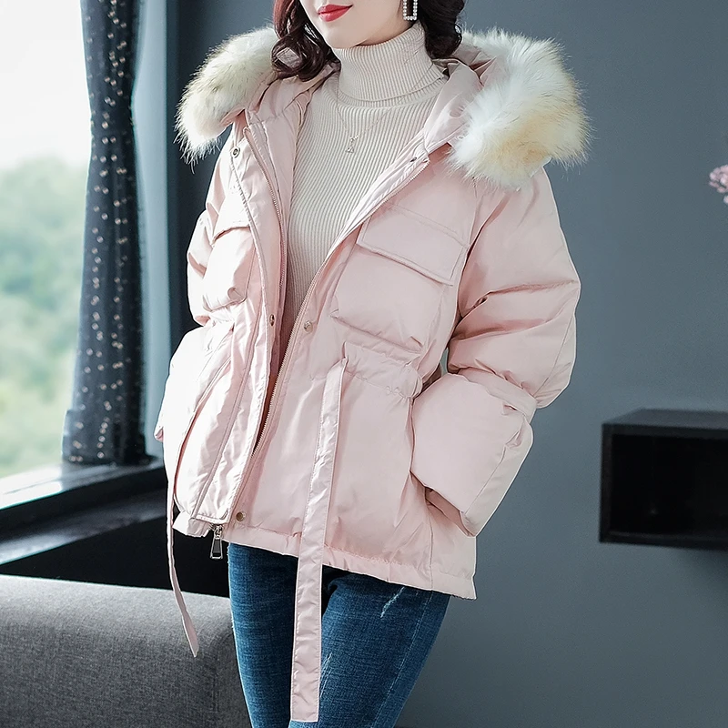 Женский пуховик с капюшоном теплая Толстая парка на белом утином пуху воротником