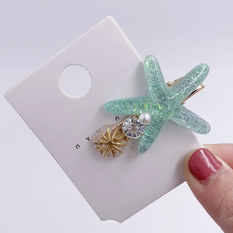 starfish green Японская мода жемчужная оболочка зажимы для волос в форме морской звезды прозрачный акриловый Золотой Серебряный фольга шпильки для женщин Девушка Головные уборы Подарок S34 - Окраска металла: starfish green
