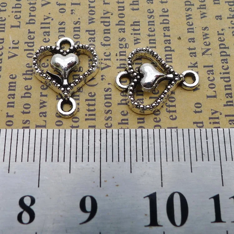 200pcs Exquisite love Connector charms pendants 13*15mm Antique silver bag accessories craft Jewelry earring bracelet necklace | Украшения
