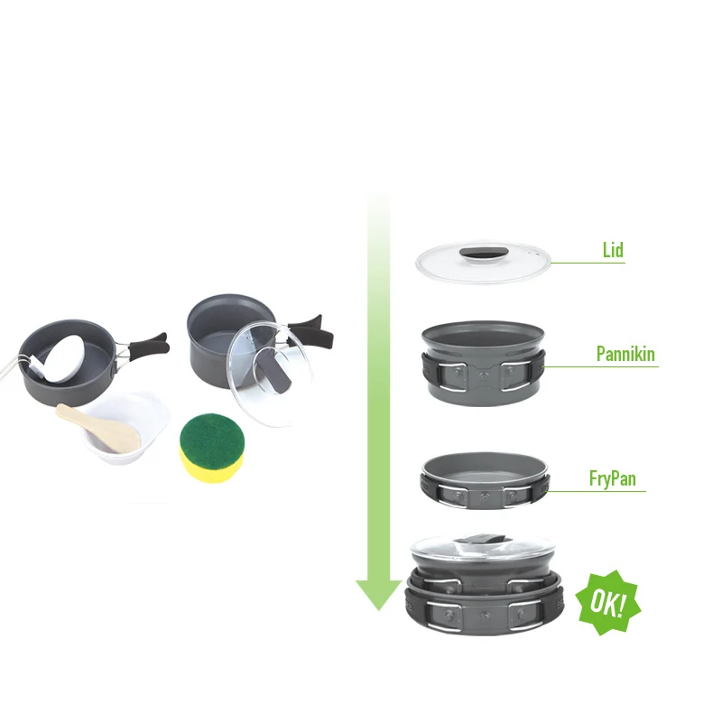 Набор посуды для кемпинга из алюминиевого сплава Многофункциональные Наборы 2