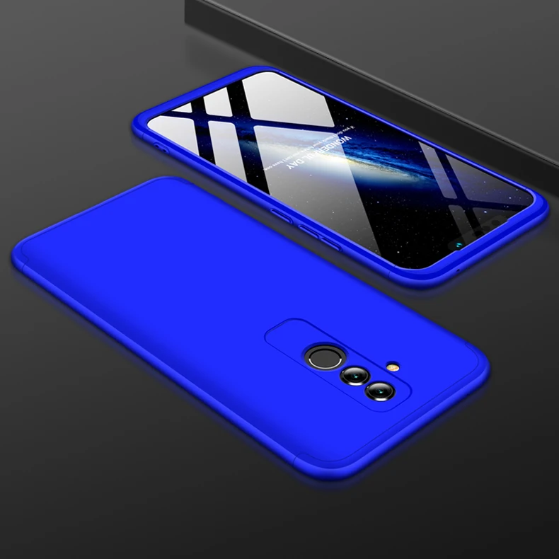 3-в-1 Пластик 360 закаленное Стекло+ чехол на for Huawei Mate 20 Pro Mate 20 Lite P30 Lite анти-шок PC матовый чехол на для хуавей мате 20 про мате 20 лайт p30 лайт защитное стекло на чехол for huawei p smart Z - Цвет: Blue Case