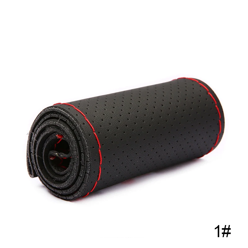 Black red Автомобильные Чехлы На Руль DIY мягкая кожаная оплетка на руль автомобиля с иглой и ниткой кожаные аксессуары для интерьера - Название цвета: Black red