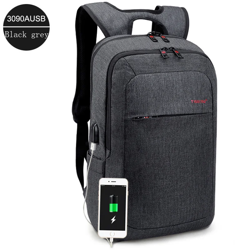 Black grey USB Tigernu мужская Рюкзаки Анти-вор для Ноутбука 14-15 Дюймов Ноутбук Сумки Мужчины Рюкзак школа Рюкзак - Цвет: Black grey USB