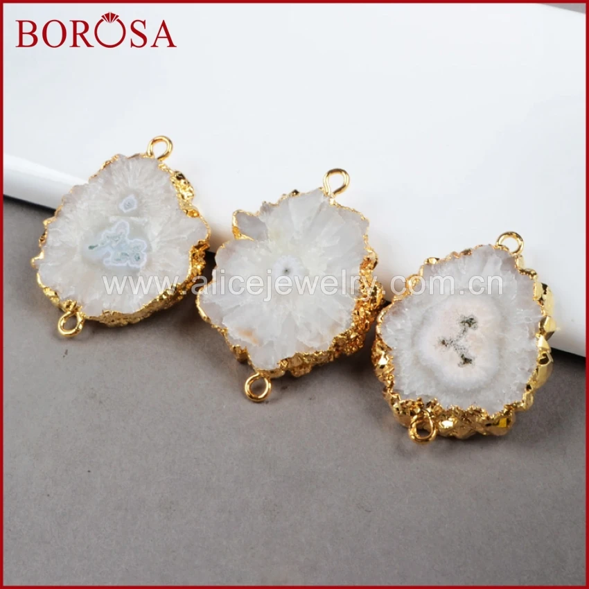 BOROSA New Arrival Natural Solar Quartz Connector Gold Color Sun Flower White Jewelry G225 | Украшения и аксессуары