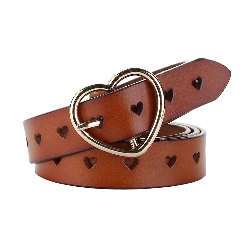 Genuine Leather Heart-shaped Cowskin Women Belts Brown Women's Jeans Belt