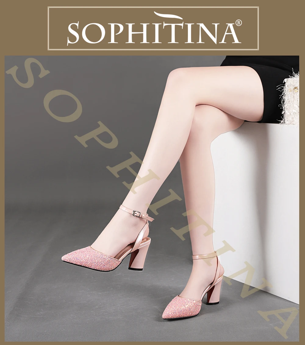 SOPHITINA/модные босоножки на ремешке с пряжкой; высококачественные Удобные однотонные туфли из коровьей кожи на квадратном каблуке; новые женские босоножки; MO110