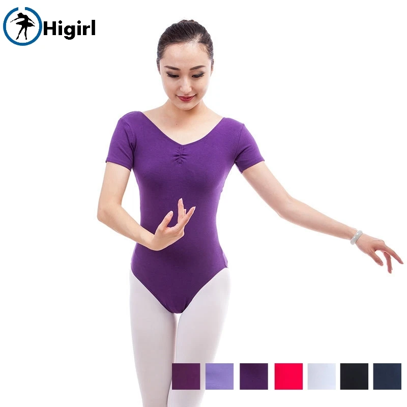 short sleeve dance leotard in dark purpl women gymanstics training ballet costume dancewear adult CS0007 | Тематическая одежда и