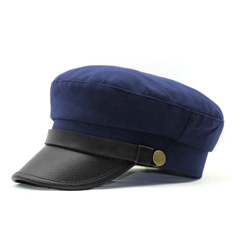navy blue Beckyruiwu, для взрослых, высокое качество, хлопок, плоские армейские шапки, для женщин и мужчин, искусственная кожа, пиковые бейсболки - Цвет: navy blue