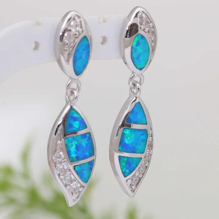 Женские серьги с голубым опалом и белым фианитом из стерлингового серебра 925