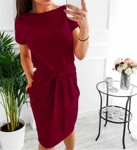 Dress Long Half Sleeve Slash Neck Off Shoulder Sexy Summer Loose Casual Solid Color Ankle-length Straight Dresses Vestidos - Цвет: 0789 wine red
