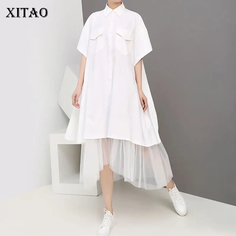 XITAO Сетчатое женское платье миди Женская корейская мода отложной воротник 2019