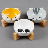 new dog feeders ceramics dog bowls wooden rack ceramic single bowl cartoon anmial lovely pet food water drink dishes feeder
