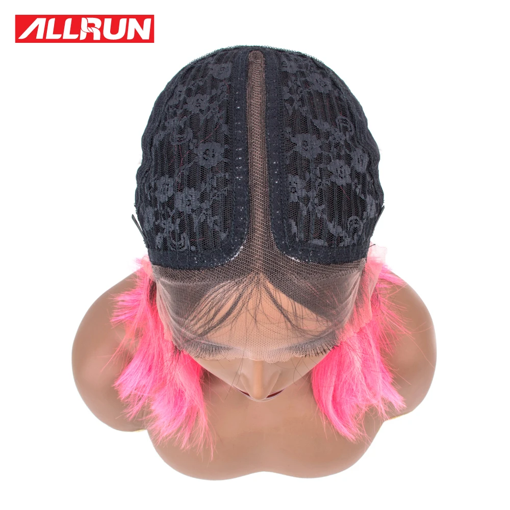 Allrun Short Lace Human Hair Wigs Preplucked remy Tb/Pink Brazilian Ombre Bob Wig Middle Part Natural Line | Шиньоны и парики