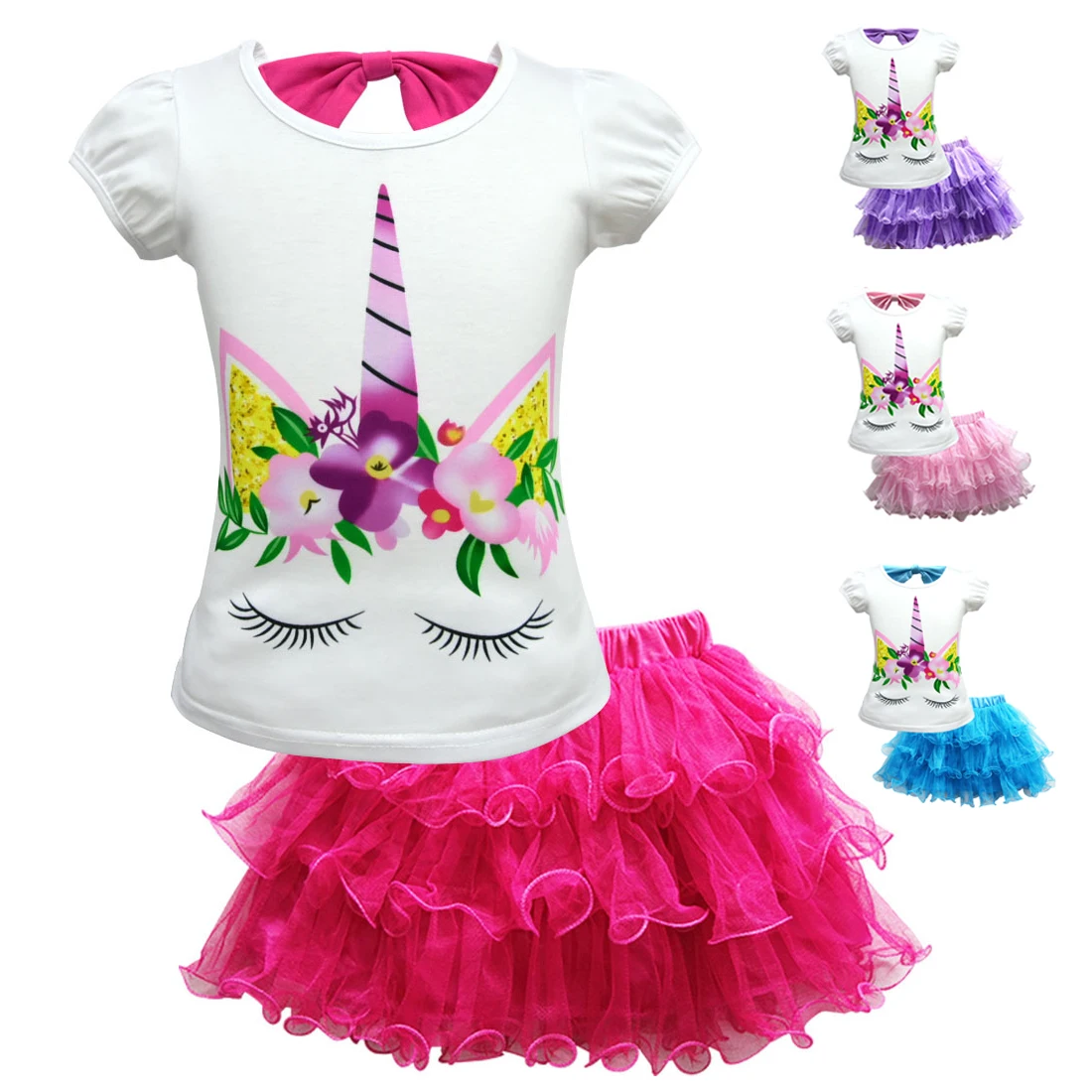 New Summer Kids Unicorn Suit Girls Boy Clothing Set Shorts + Tulle Tutu Skirt 2019 Casual Cosplay Birthday Clothes | Детская одежда и