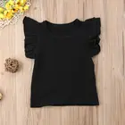 Летняя Детская футболка с короткими рукавами для маленьких девочек, хлопковая Футболка с оборками, пляжный костюм