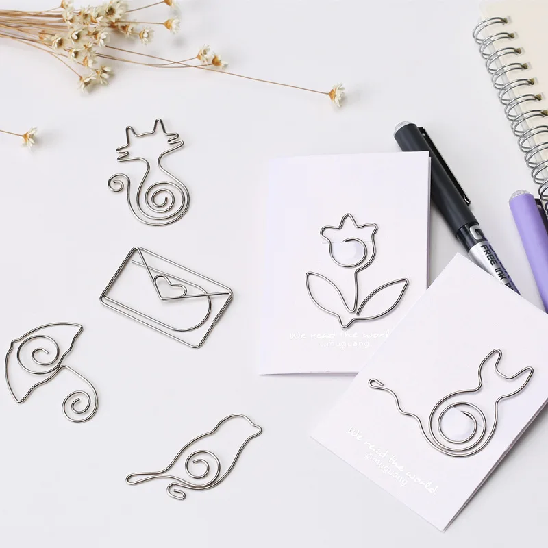 6 шт./лот металлические зажимы для бумаги в форме кота сердца розы серебристые