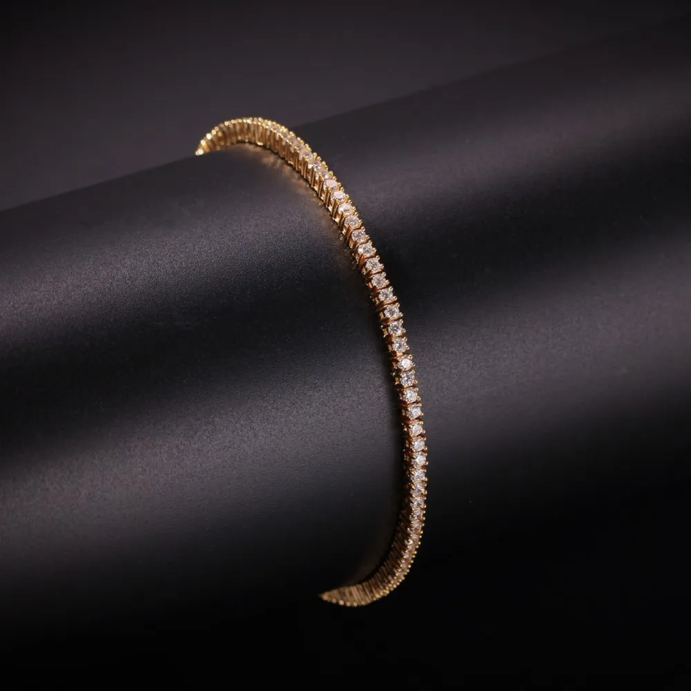 UWIN 2 мм круглый разрез Micro Теннисный браслет Bling кубического циркония моды хип-хоп Для мужчин женские браслеты, украшения
