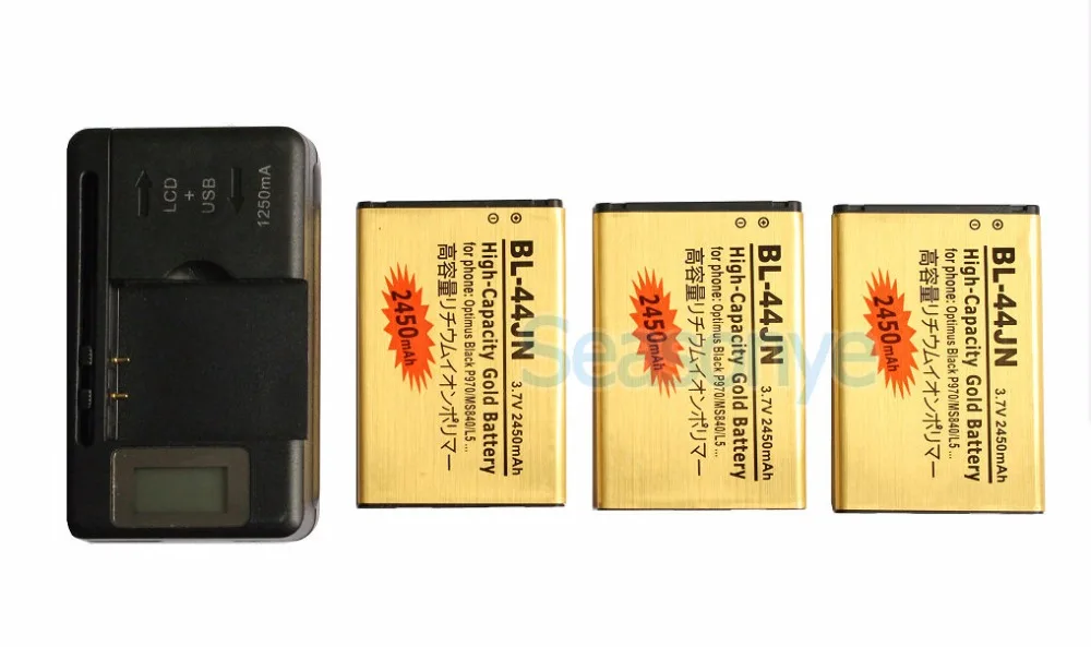 Seasonye 3x2450 мАч BL 44JN Золотая сменная батарея + зарядное устройство с ЖК экраном для LG
