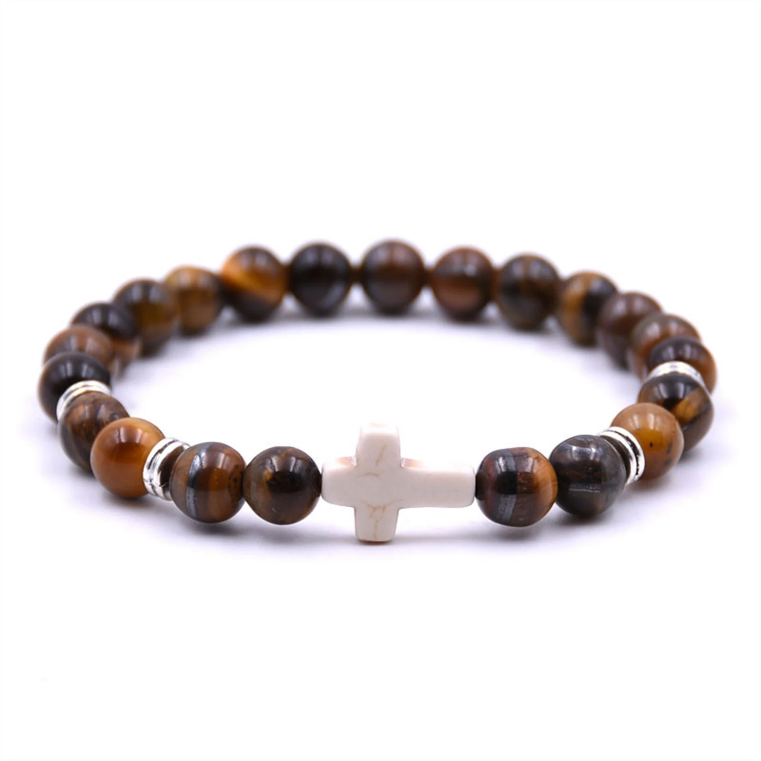 

8MM Tiger Eye Cross Bracelet Man Fashion Women Gift For Beautiful Beads