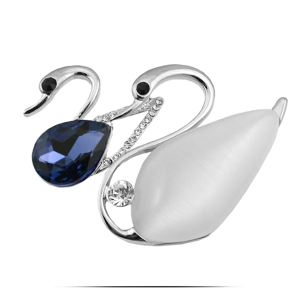 B206 опал пары лебедь Броши для Для женщин золото и серебро Цвет Jewelry со стразами