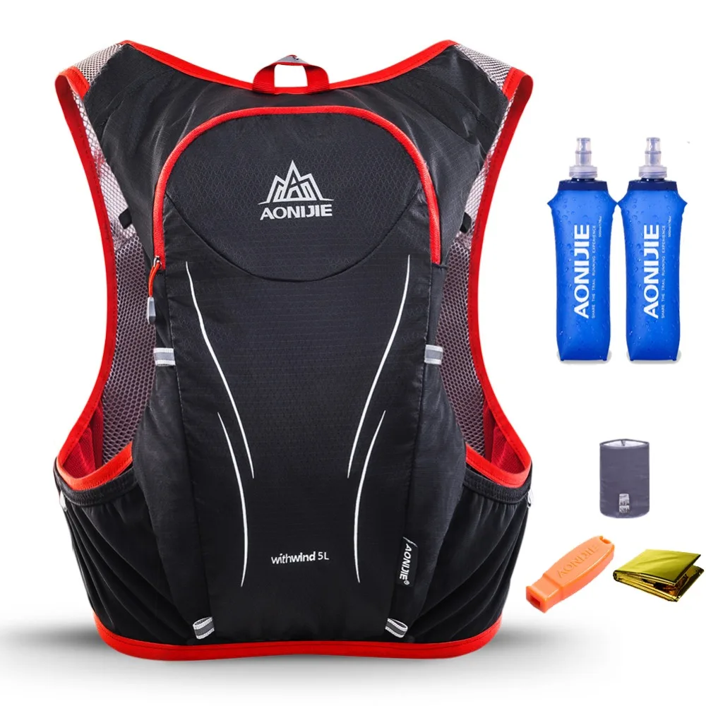 Goedkoop AONIJIE 5L Mannen Vrouwen Trail Running Hydratatie Rugzak Wandelen Racing Fietsen Camping Pack Marathon Rugzak Tas 2 500 ML Flessen