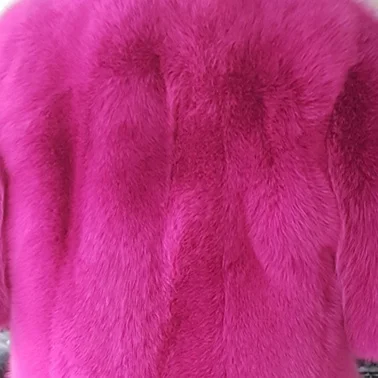 Rose red - collar Новая брендовая зимняя шуба из натурального Лисьего меха, толстая женская шуба из серебристого лисьего меха, шуба из лисьего меха с воротником - Цвет: Rose red - collar
