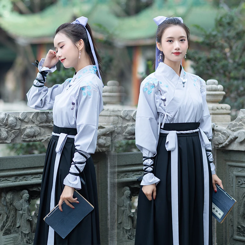 Женский и мужской костюм ханьфу винтажный китайский с вышивкой журавль