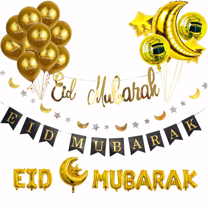 

Ramadan Decor Eid Party balloons Banner Gold Glitter EID MUBARAK Garlands Muslim Islam Hajj Ramadan Party Decoration Supplies