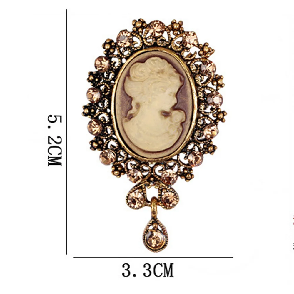 New Retro Beauty Head Crystal Tassel Brooch Alloy Pins For Women Clothing Accessories | Украшения и аксессуары