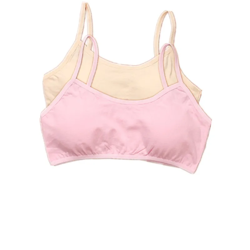 Beige and pink 2 шт./лот, детский хлопковый бюстгальтер для девочек, детское нижнее белье для подростков, беспроводное, маленькое, тренировочное, половое созревание бюстгальтеры, нижнее белье - Цвет: Beige and pink