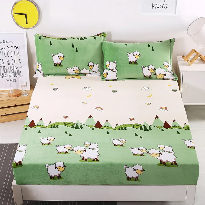 Green Lamb White Design Satin Hotel Fitted Sheet Deep Double Single Bed Sheets Queen King Size 150x200cm 180x200cm Soft | Дом и сад