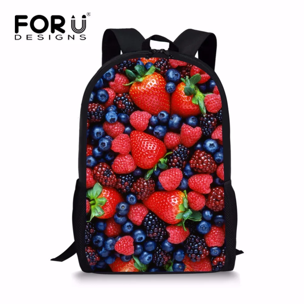 

FORUDESIGNS Preppy Junior Primary Girls School Bag Strawberry Bookbag for High School Student Elementary Child Bookbag 16inch
